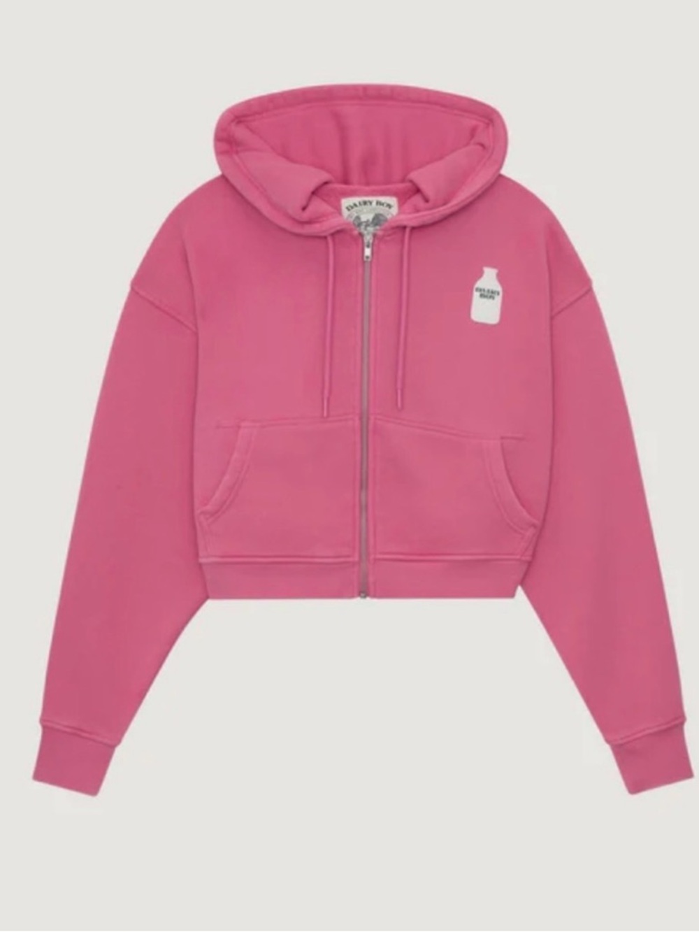 Dairy Boy Women's Pink Cropped Zip Hoodie Sweatshirt -